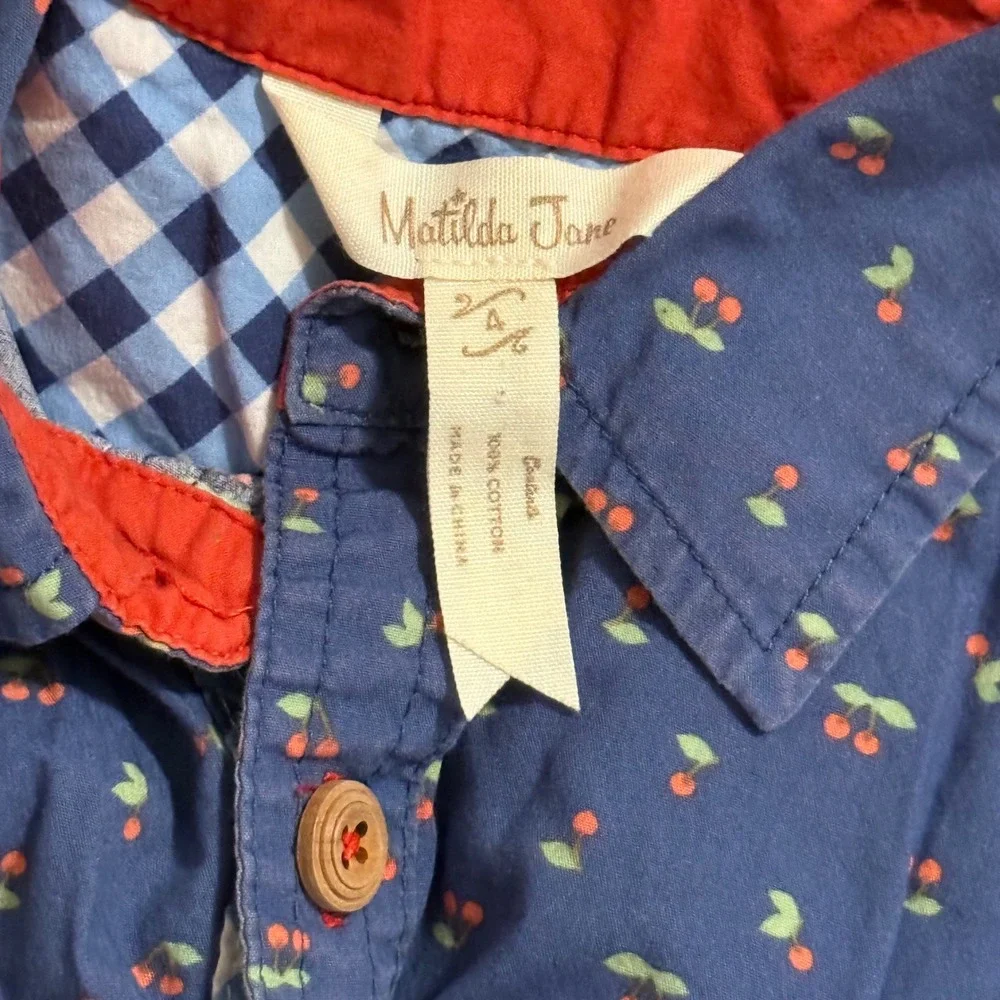 Matilda Jane Boys Blue Cherry Print Short Sleeve Button Down Shirt Size 4 27805T